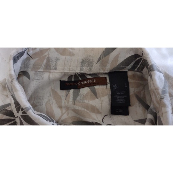 METRO CONCEPTS Mens Large Green & Tan Rayon Floral Hawaiian Shirt - Picture 5 of 11